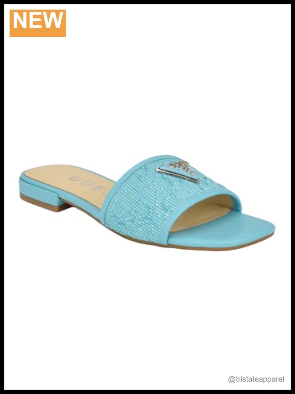 GUESS Tamsey Flat Slide Sandal Faux Leather Open Square Toe Casual